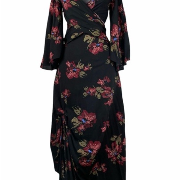 Free People Dresses & Skirts - Free People Womens Large Maxi Dress Black Floral Wrap Front Boho New 6446